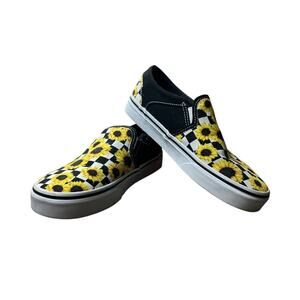 Vans checkered slip on sunflower size 6.5